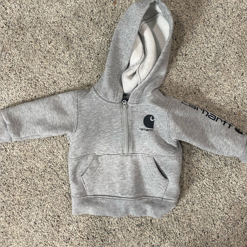 Carhartt Kids' Grey Hooded Half-Zip Sweatshirt